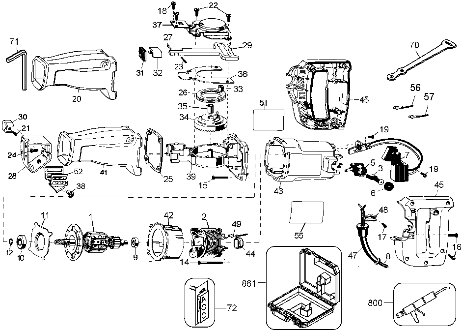 Default Diagram and Parts List for Q450K Type 1 Black and Decker Reciprocating Saw